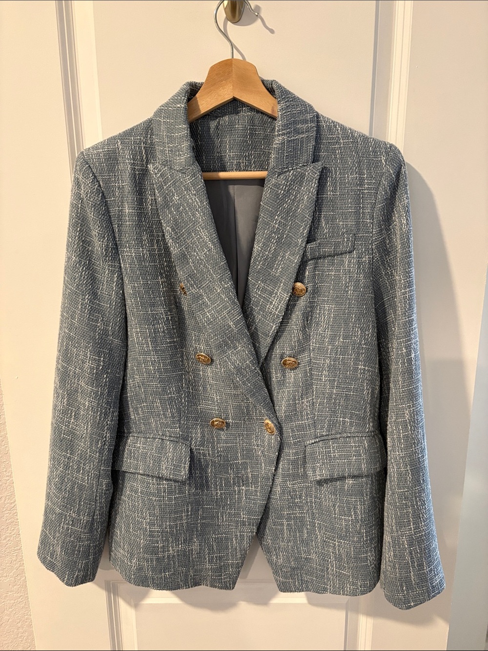 Light Blue Double-Breasted Textured Blazer Jacket